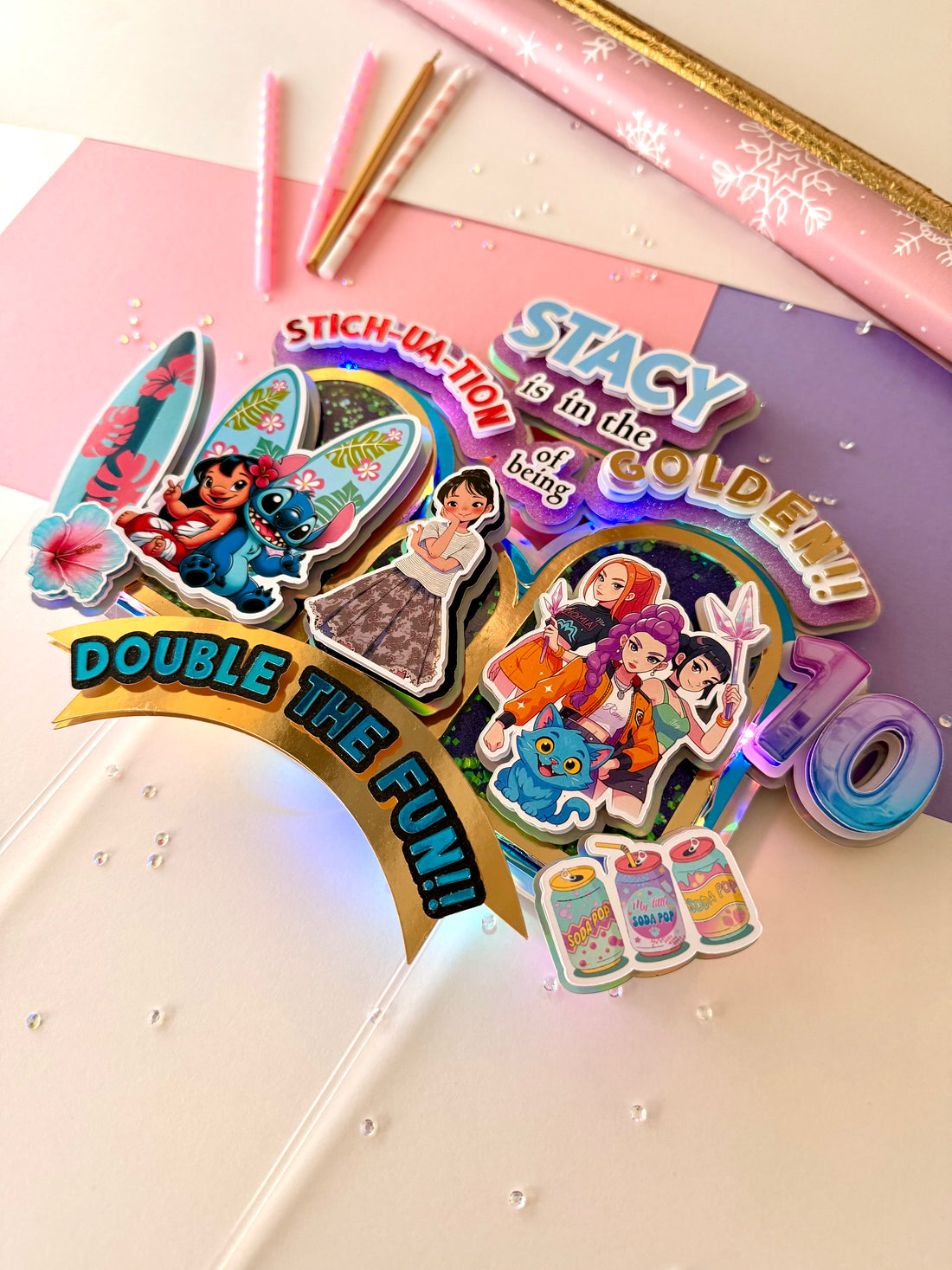 CUSTOM HUNTRIX & STITCH CAKE TOPPER 10"